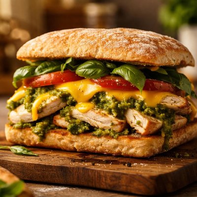 Cheddar chicken pesto sandwich
