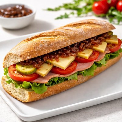 Cheddar ploughman baguette sandwich