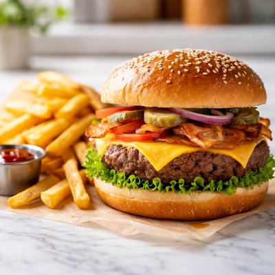 Cheesburger with fries