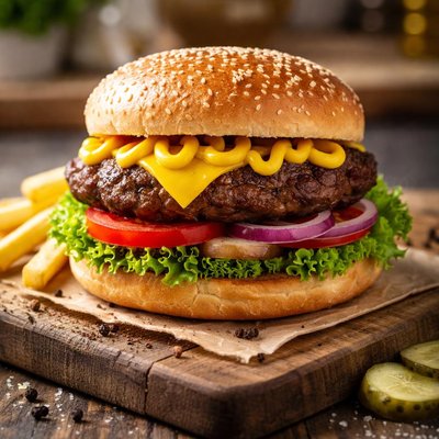 Cheesburger with mustard