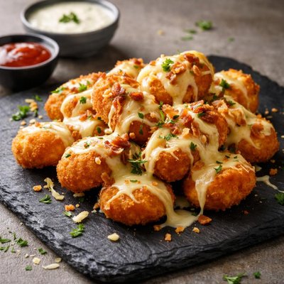 Cheese-covered chicken nuggets