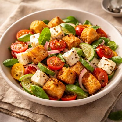 Cheese and fried bread salad