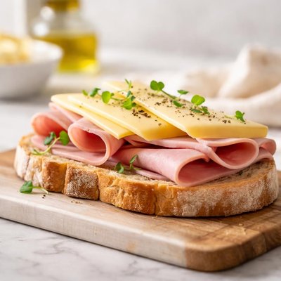 Cheese and ham on bread