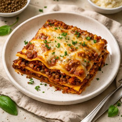 Cheese and lentil lasagna