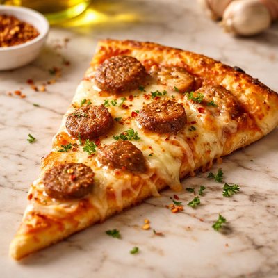 Cheese and sausage pizza slice
