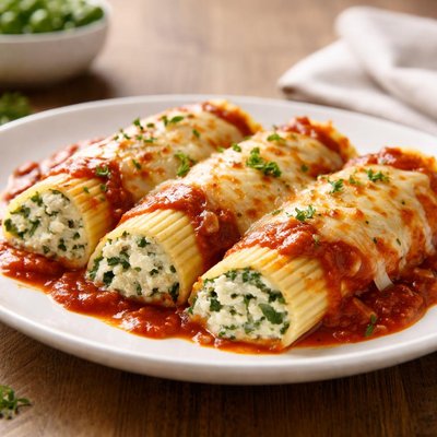 Cheese and spinach manicotti