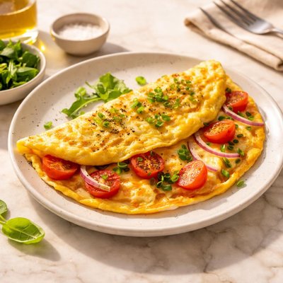Cheese and tomato elan onion omelette
