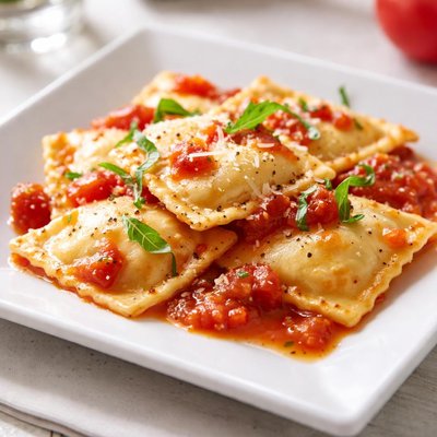 Cheese and tomato ravioli