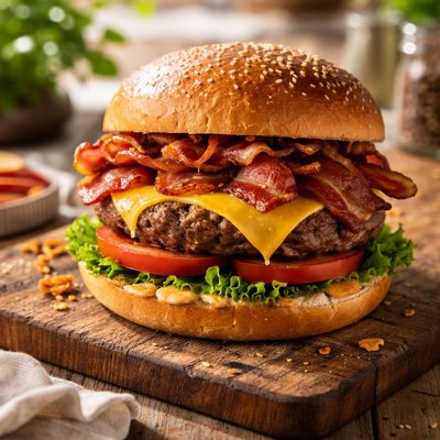 Cheese beef and bacon burger