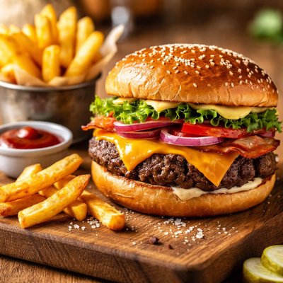 Cheese burger and chips