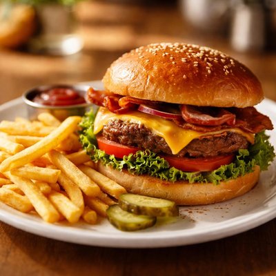 Cheese burger with chips