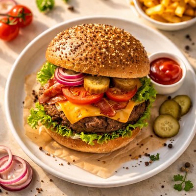 Cheese burger with wholemeal rolls