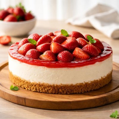Cheese cake with strawberry topping