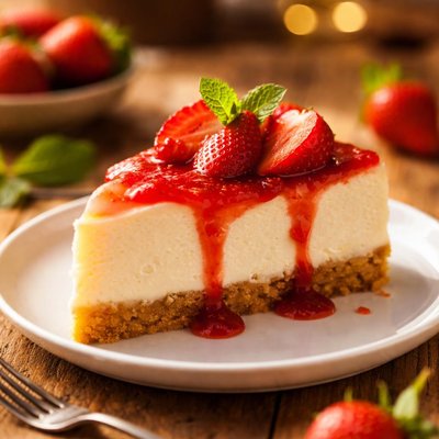 Cheese cake with strawberry topping small slice