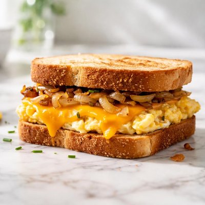 Cheese egg and oniob sandwich