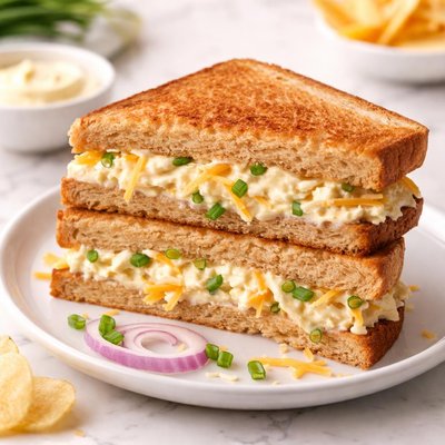 Cheese onion and mayonnaise sandwich