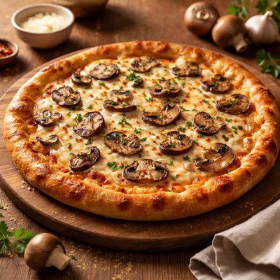 Cheese pizza with mushrooms