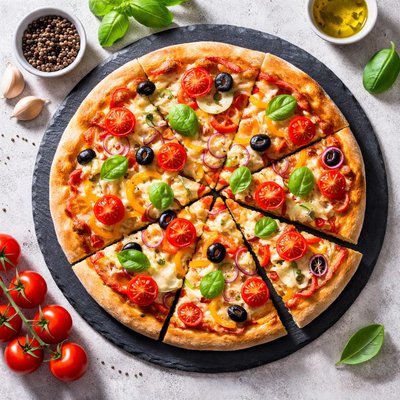 Cheese pizza with vegetables