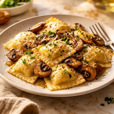Cheese ravioli with mushrooms