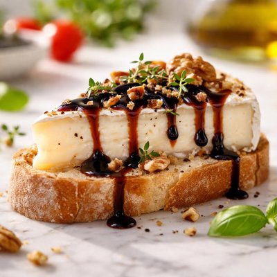 Cheese slice with balsamic glaze