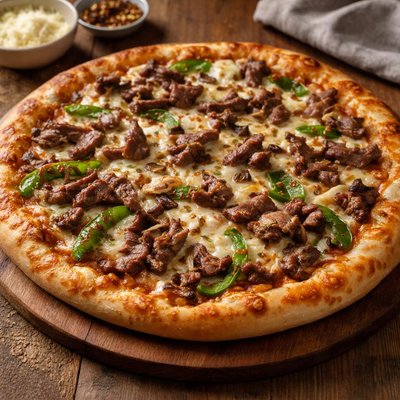 Cheese steak pizza
