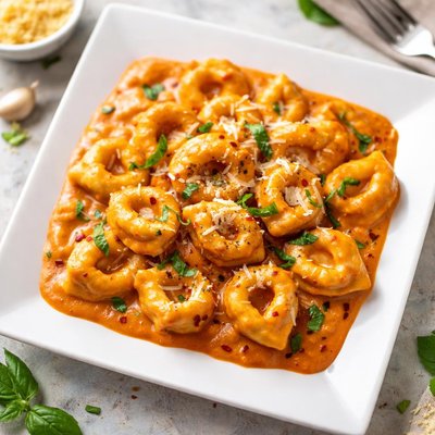 Cheese tortellini in tomato cream sauce