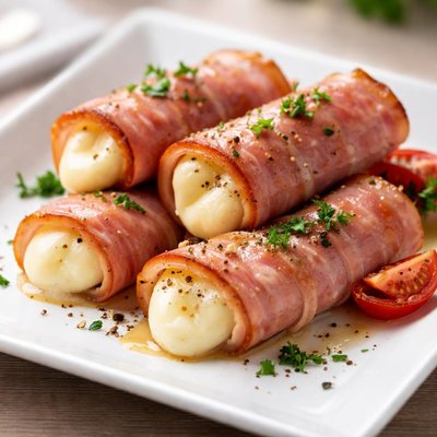 Cheese wrapped in ham