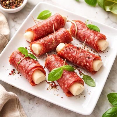 Cheese wrapped in salami