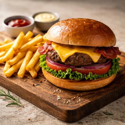 Cheeseburger picanha com fritas