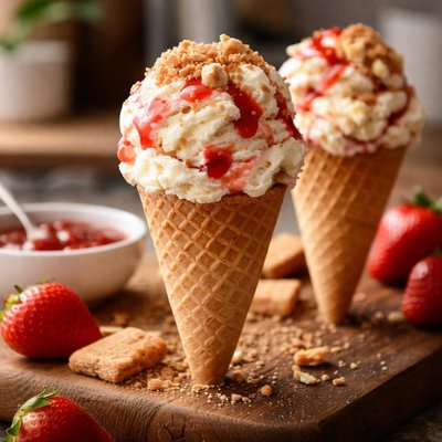 Cheesecake ice cream in a cone
