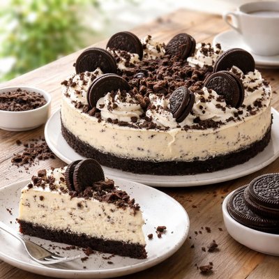 Cheesecake with cookies and cream topping
