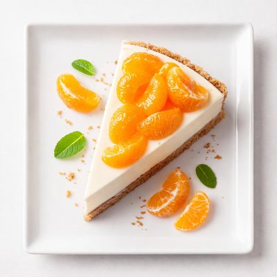 Cheesecake with mandarin slices