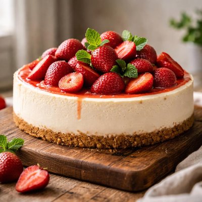 Cheesecake with strawberries