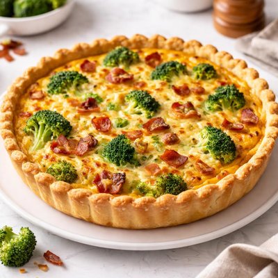Cheesy broccoli bacon quiche