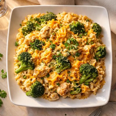 Cheesy chicken rice and broccoli casserole