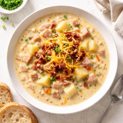 Cheesy ham and potato soup