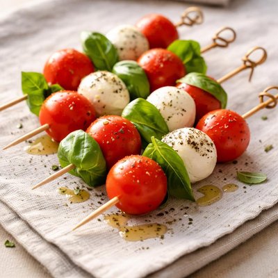 Cherry tomatoes and mozzarella skewers