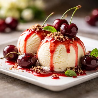 Cherry with ice cream