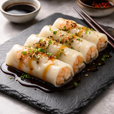 Cheung fun with shrimp