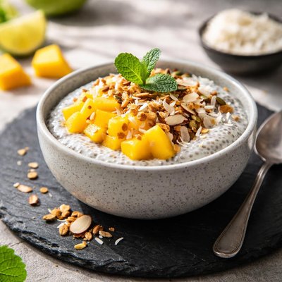 Chia bowl with mango and coconut