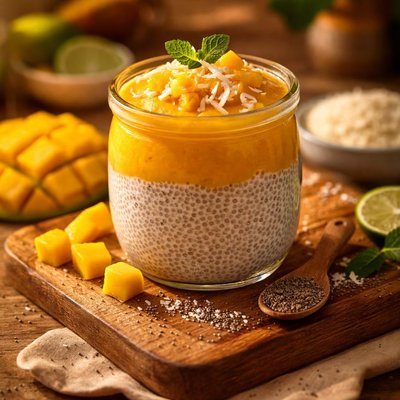 Chia pudding with mango puree