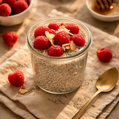 Chia pudding with raspberries
