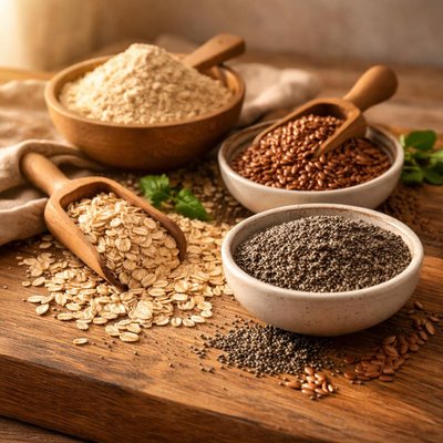 Chia seed oats flex seeds and protein powder