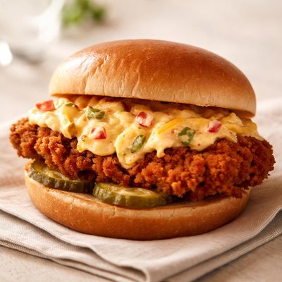 Chick fil a spicy chicken sandwich with pemento cheese