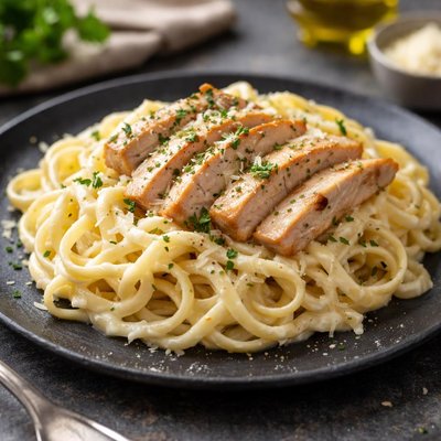 Chicken alfredo and noodles