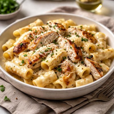 Chicken alfredo with rigatoni