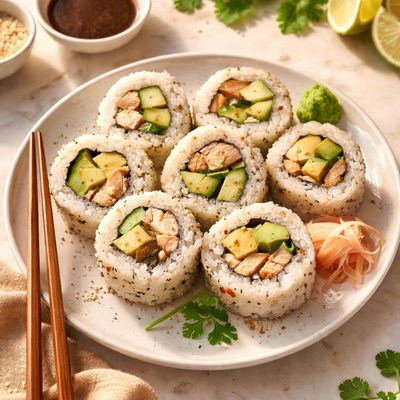 Chicken and avocado sushi