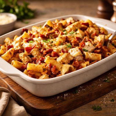 Chicken and bacon pasta bake