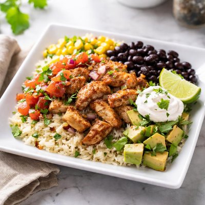 Chicken and black bean burrito bowl