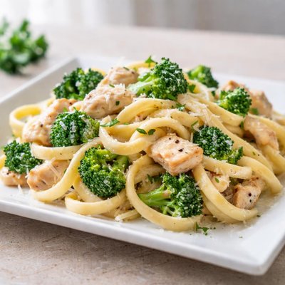 Chicken and broccoli fettuccine alfredo pasta